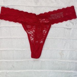NWOT Red Sheer Lace Thong w Rhinestones / Bling